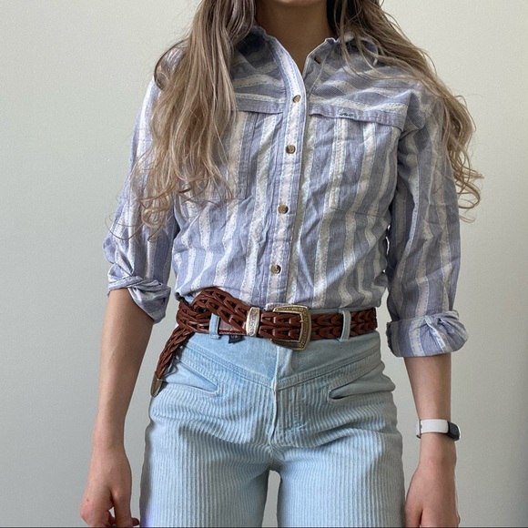 Vintage Tops - Vintage 90s Chic Western Stripe Button Up Top